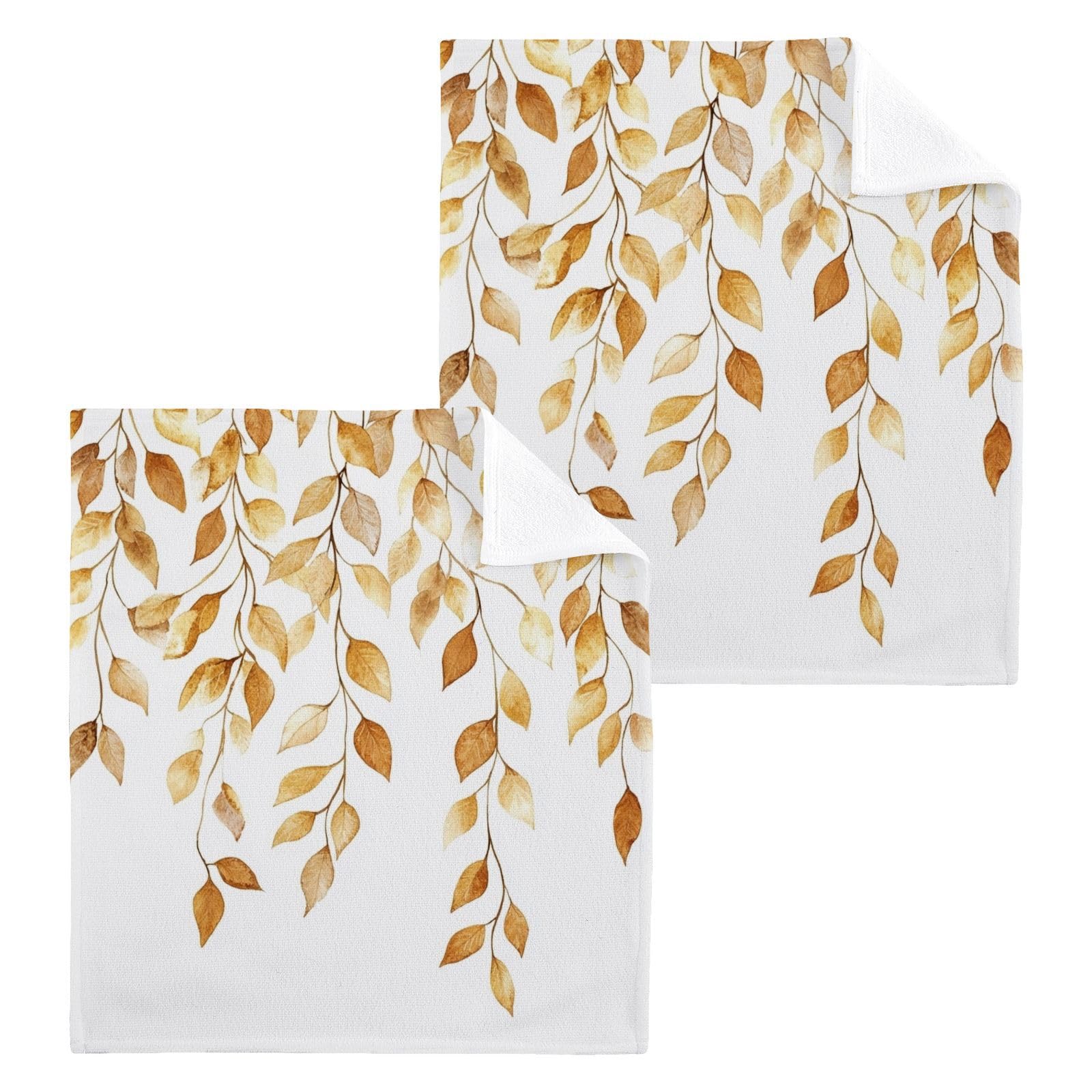 FUGIDOG Gold Leaves Washcloths Set of 4-12 X 12 Inch Highly Soft & Absorbent Cotton Wash Cloths Face Towel Bath Hand Towels for Bathroom Spa Gym