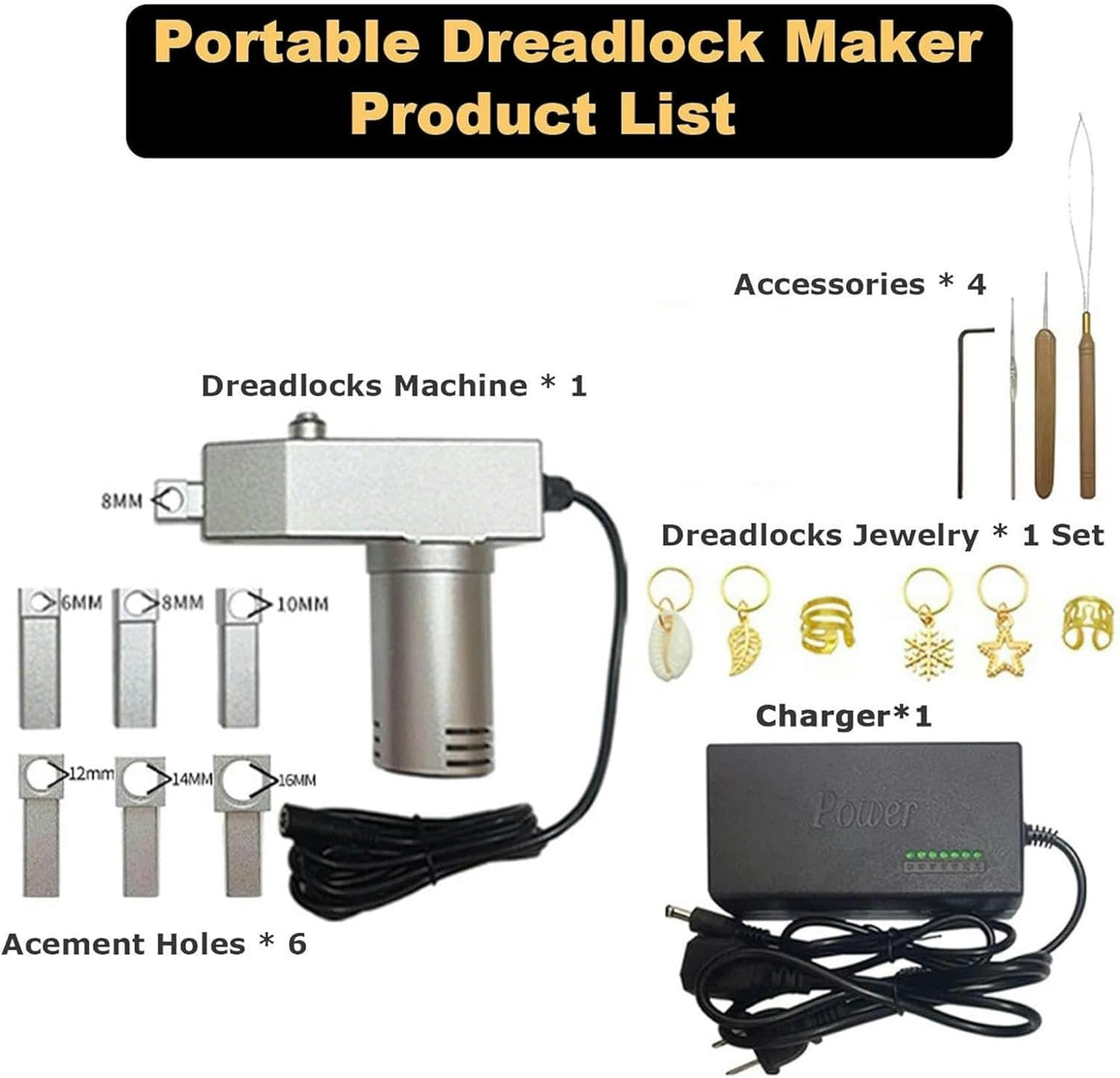 Kit de Herramientas para rastas, máquina de Ganchillo para Hacer rastas de Acero Inoxidable con 6 Cabezales, máquina eléctrica para Hacer Trenzas de Ganchillo con rastas