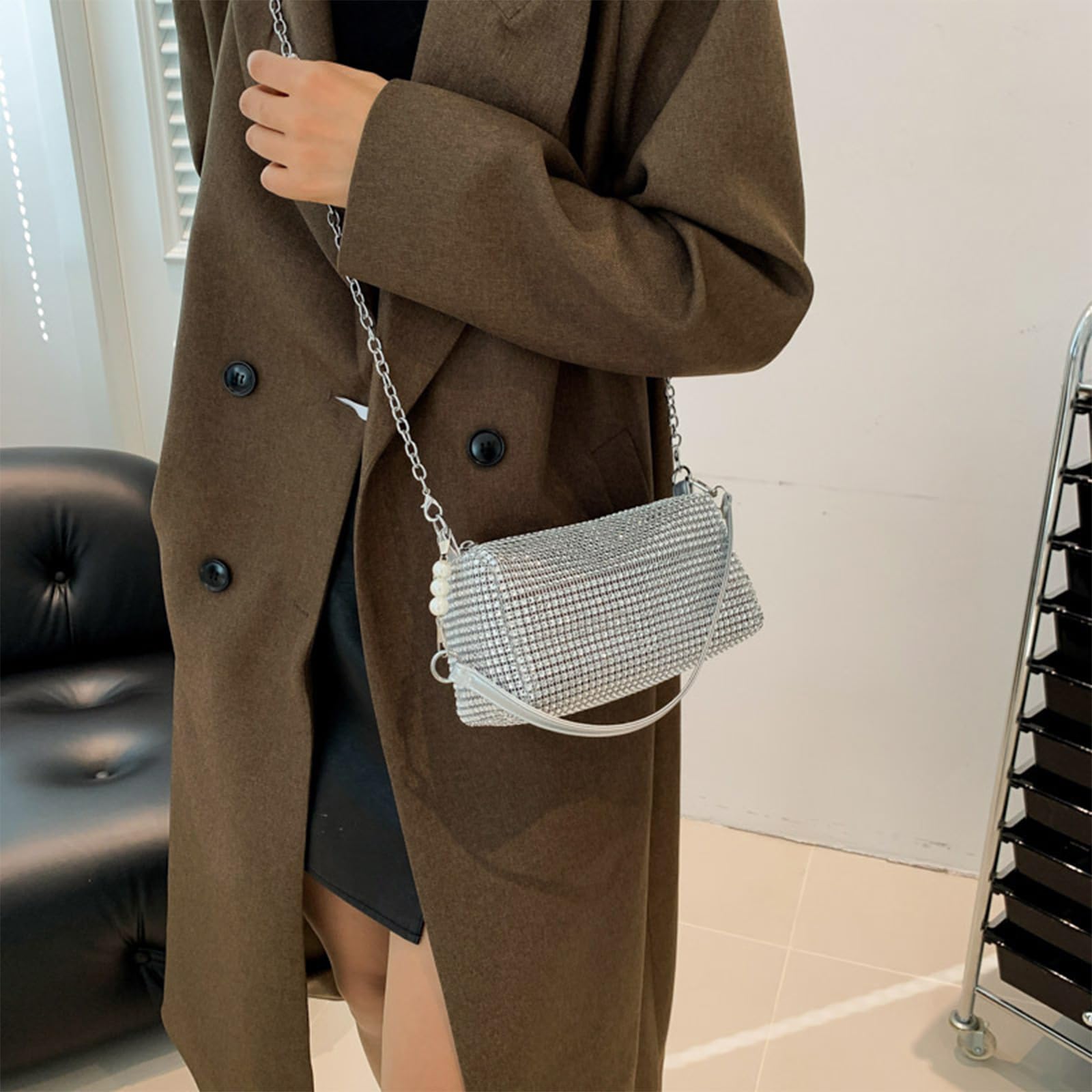 Sac Soirée Argenté Femme Pochette à Bandoulière Pailleté Avec Thé Parfumé