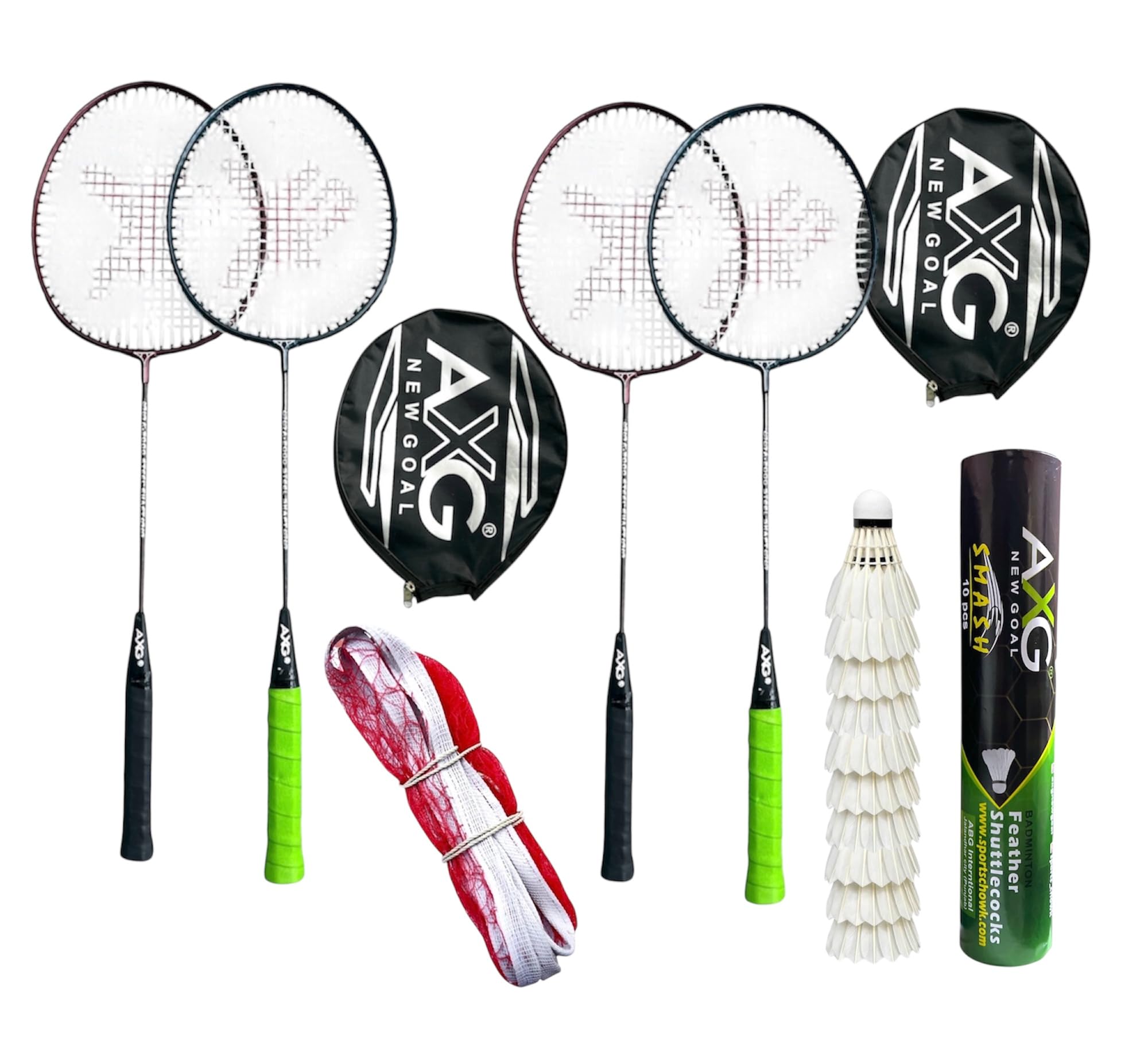 Scratch Resistant A-2000 Racquets Set of 4 with 10 Feather Shuttles & Net Badminton Kit (Multi)