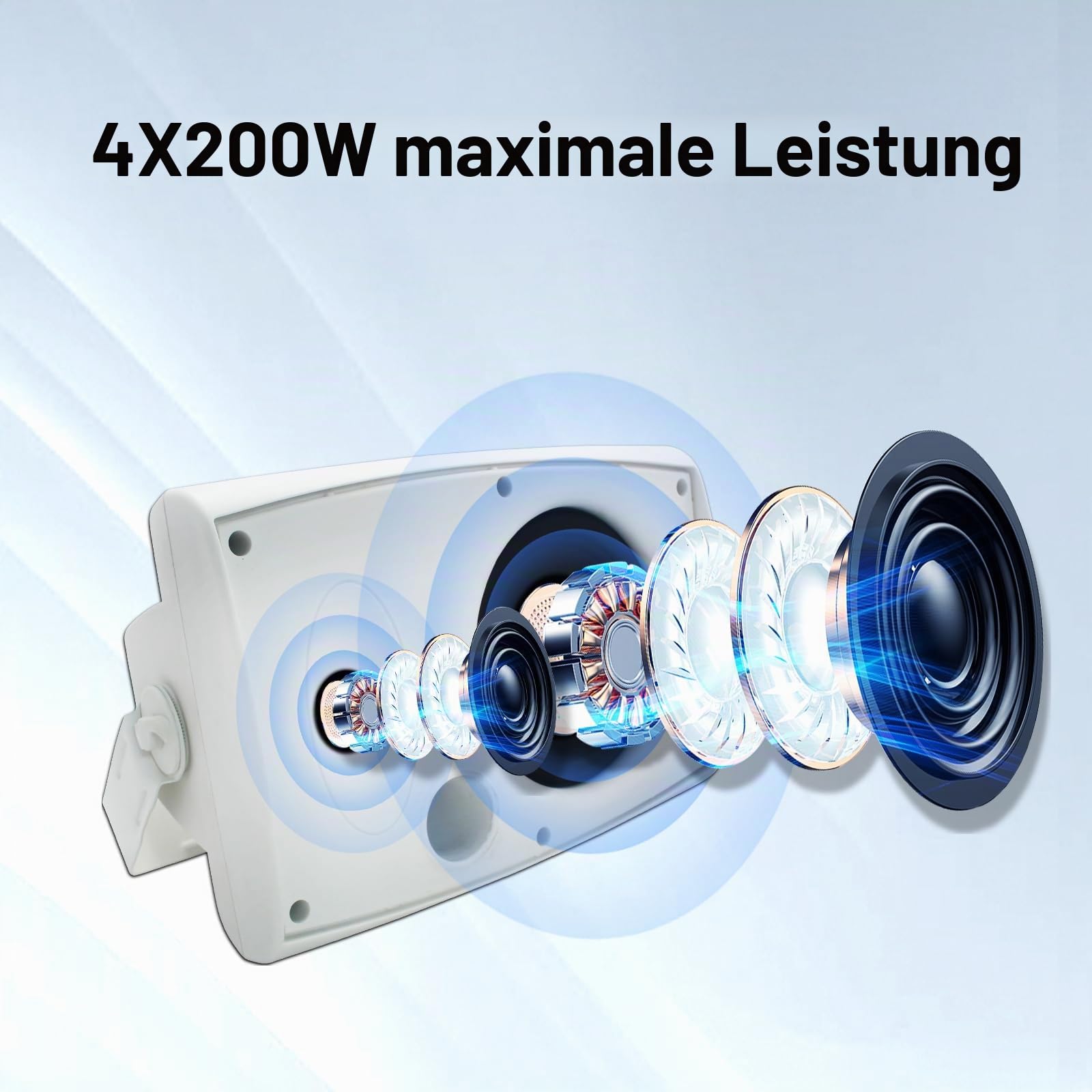 STUDIOFINIX 6,5 Zoll Außenlautsprecher Wandmontage 800W - wasserdichte und leistungsstarke Audiolösung für drinnen/außen, Haus, Terrasse, Garten, Hinterhof (4 Passiv-Lautsprecher Bundle/Weiß)