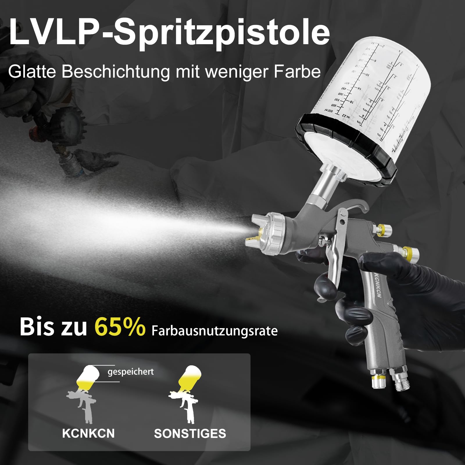 D1 LVLP Luftspritzpistole, Premium-Set, mit 650 ml Mischbecher und 10 Einwegbechern, 1,3/1,7/2,0 mm Düsen, Lackierpistole, Automobil-Lackierpistole für Hauslackierung, Auto, Möbel, Zaun