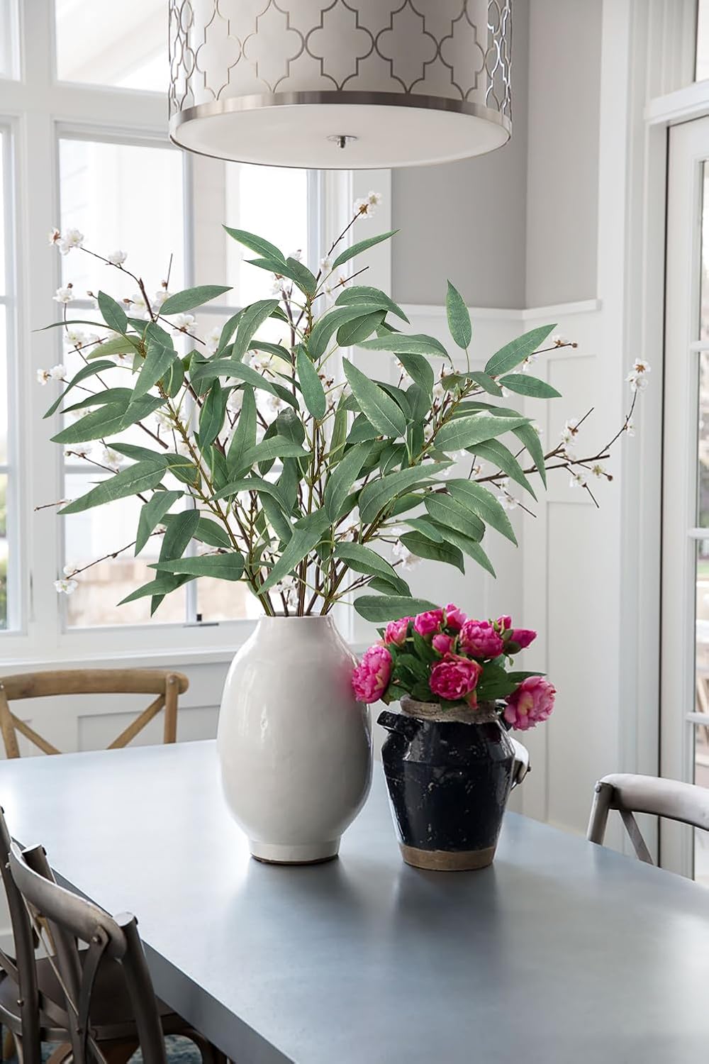 Faux Eucalyptus Stems Willow Eucalyptus Leaves 34” Long Fake Salix Leaves 3 Pcs Artificial Greenery Stems for DIY Bouquet Arrangements Centerpieces Shower Decorations-Artificial Eucalyptus Stems - Image 2