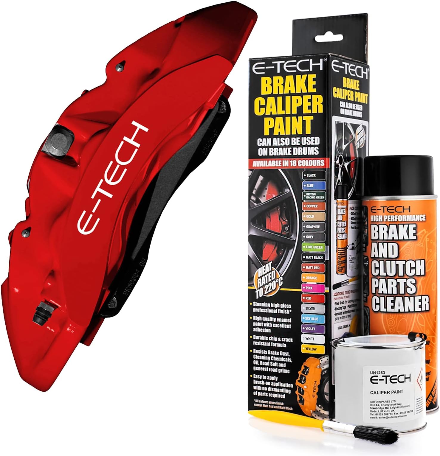 E-TECH Red Brake Caliper/Drum Paint - EBCP-R - Complete Kit inc Paint/Cleaner & Brush