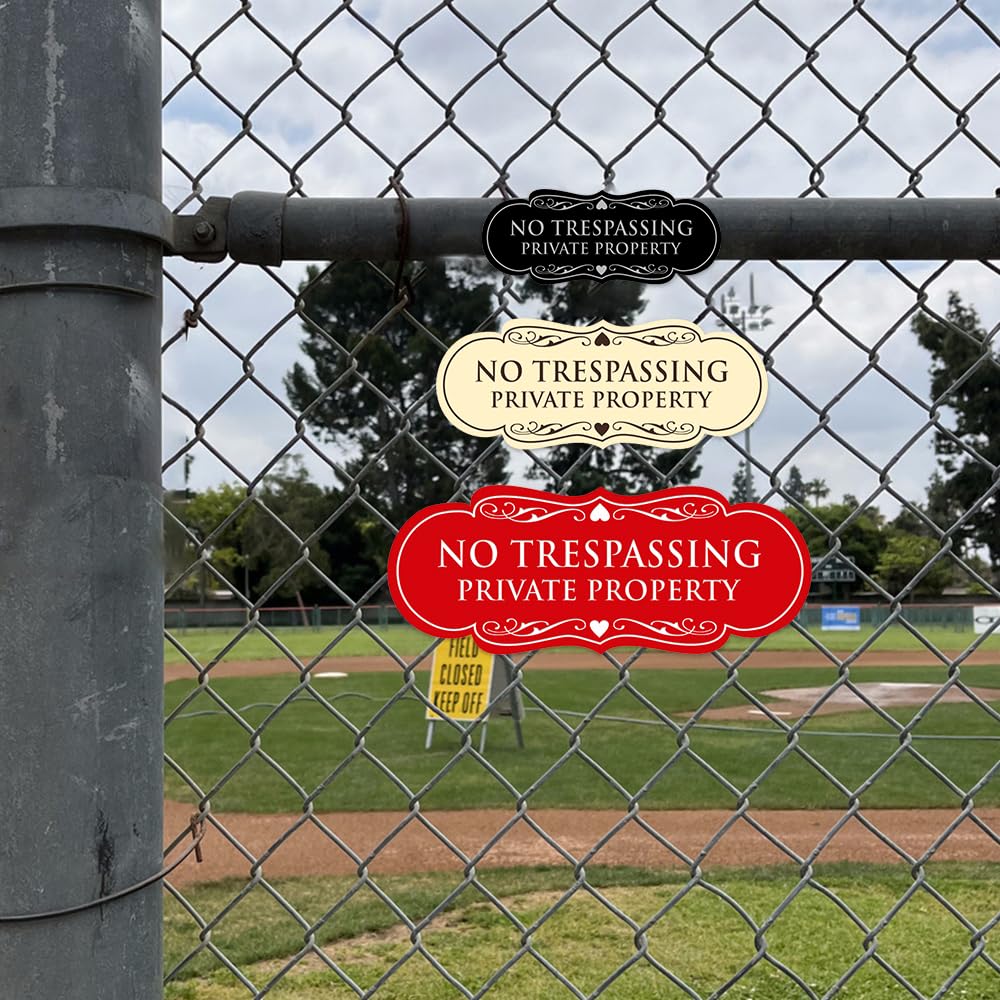 Signs ByLITA Lot de 10 panneaux muraux ou de porte « No Trespassing Private Property » | Matériau durable et installation facile | Panneau de sécurité pour propriété (noir/argent)