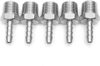 LTWFITTING Bar Production Stainless Steel 316 Barb Fitting Coupler/Connector 3/16" Hose ID x 1/4" Male NPT Air Fuel Water (Pack of 5)