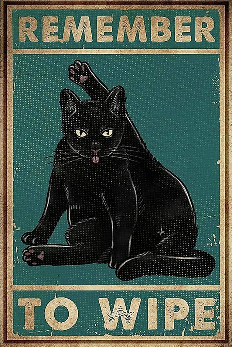 Vintage Tin Sign Coffee Cats Print Remember to Wipe Black Cat