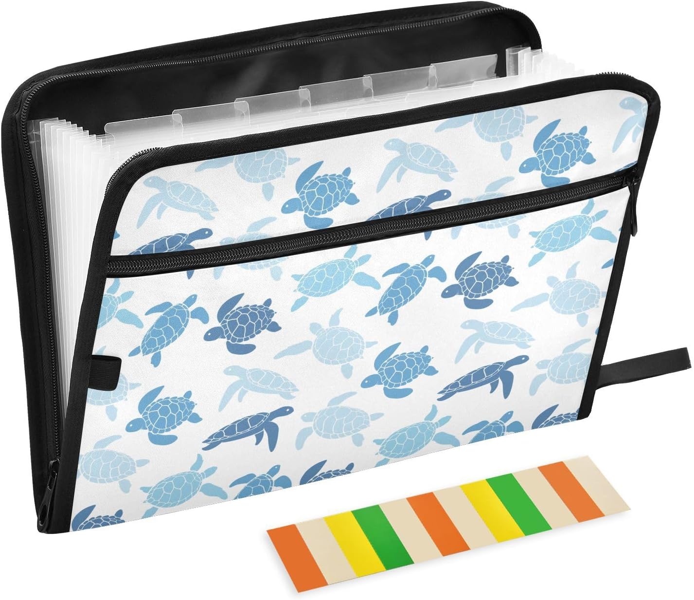 Blue Cute Turtle File Folders, Plastic Folders with 13 Pockets, Expandable File Folder for Documents School Students Office, Aesthetic Folder with Labels A4 Letter Size