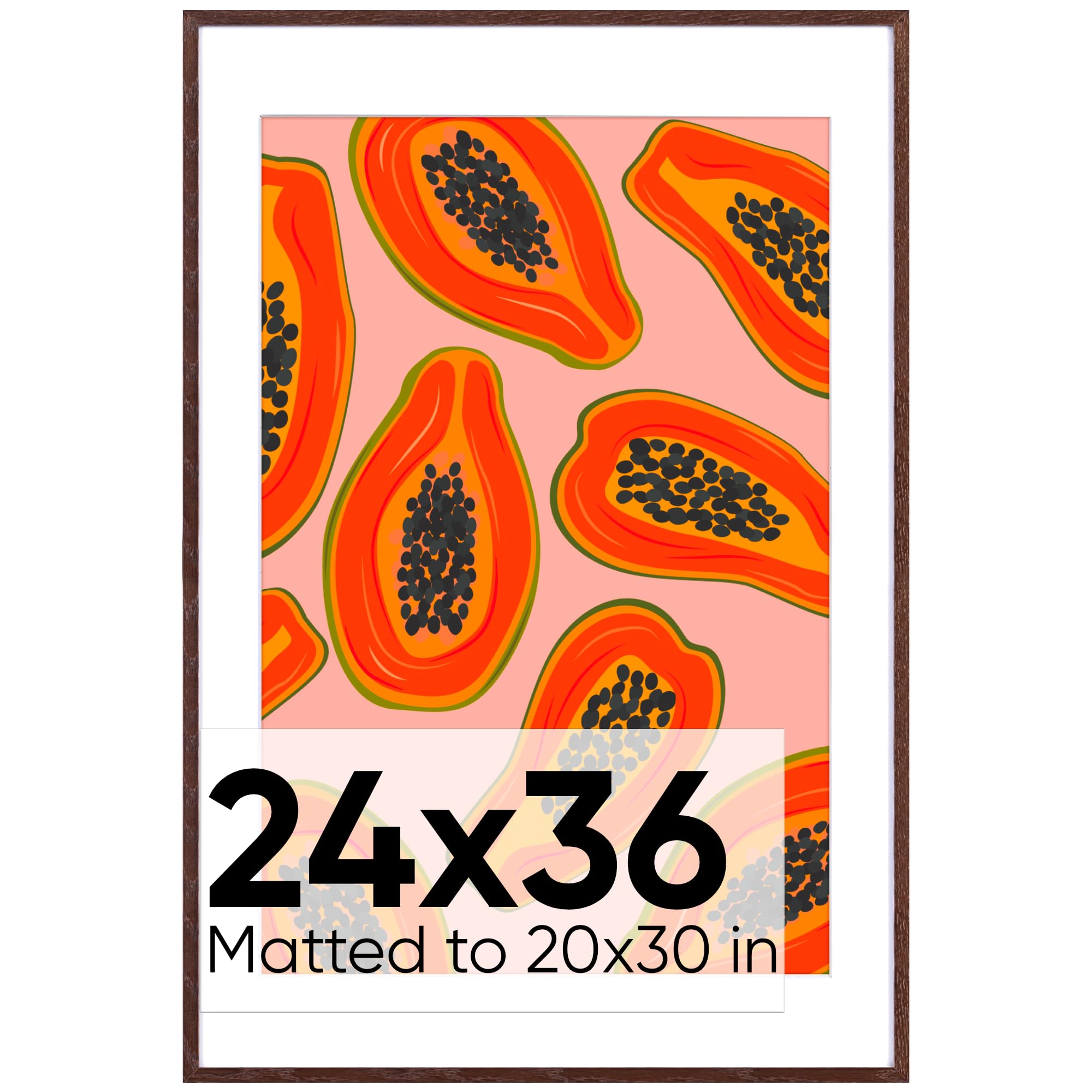 Homeforia 24x36 Wood Picture Frame Brown, Premium Dark Oak Wood Poster Frames 24x36 with 20x30 Mat, 24 x 36 Brown Wooden Photo Frame for Wall, Tempered Glass, Wall Hook Included, Set of 1