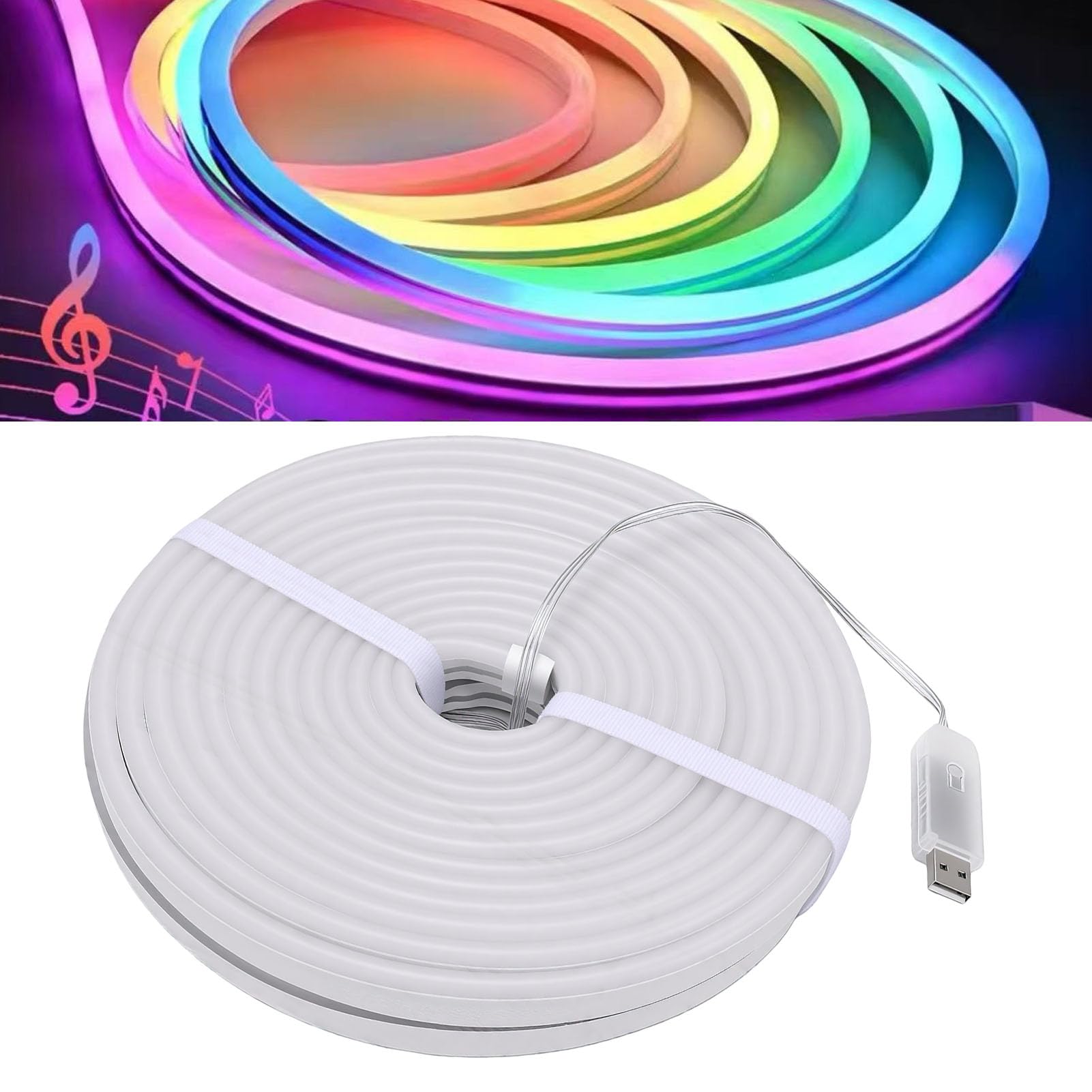 Fafeicy Luces de Cuerda de Neón LED RGB, Tira Impermeable USB | Control Direccionable IC Inteligente, Función de Operación Remota de Aplicación, Construcción de Tubo de Silicona IP67,