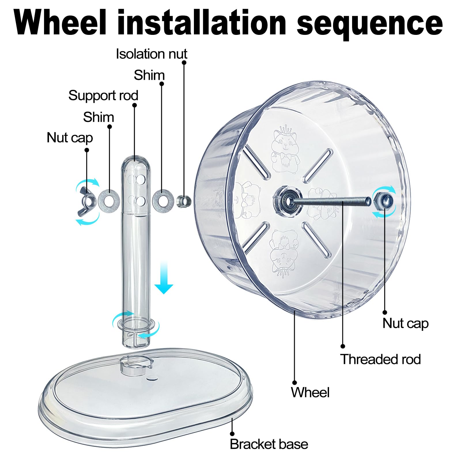 Silent Hamster Exercise Wheel,Quiet Hamsters Wheels,Adjustable Stand Silent Hamster Wheel for Hamsters,Gerbils,Mice,Small Animals (Transparent - Image 4