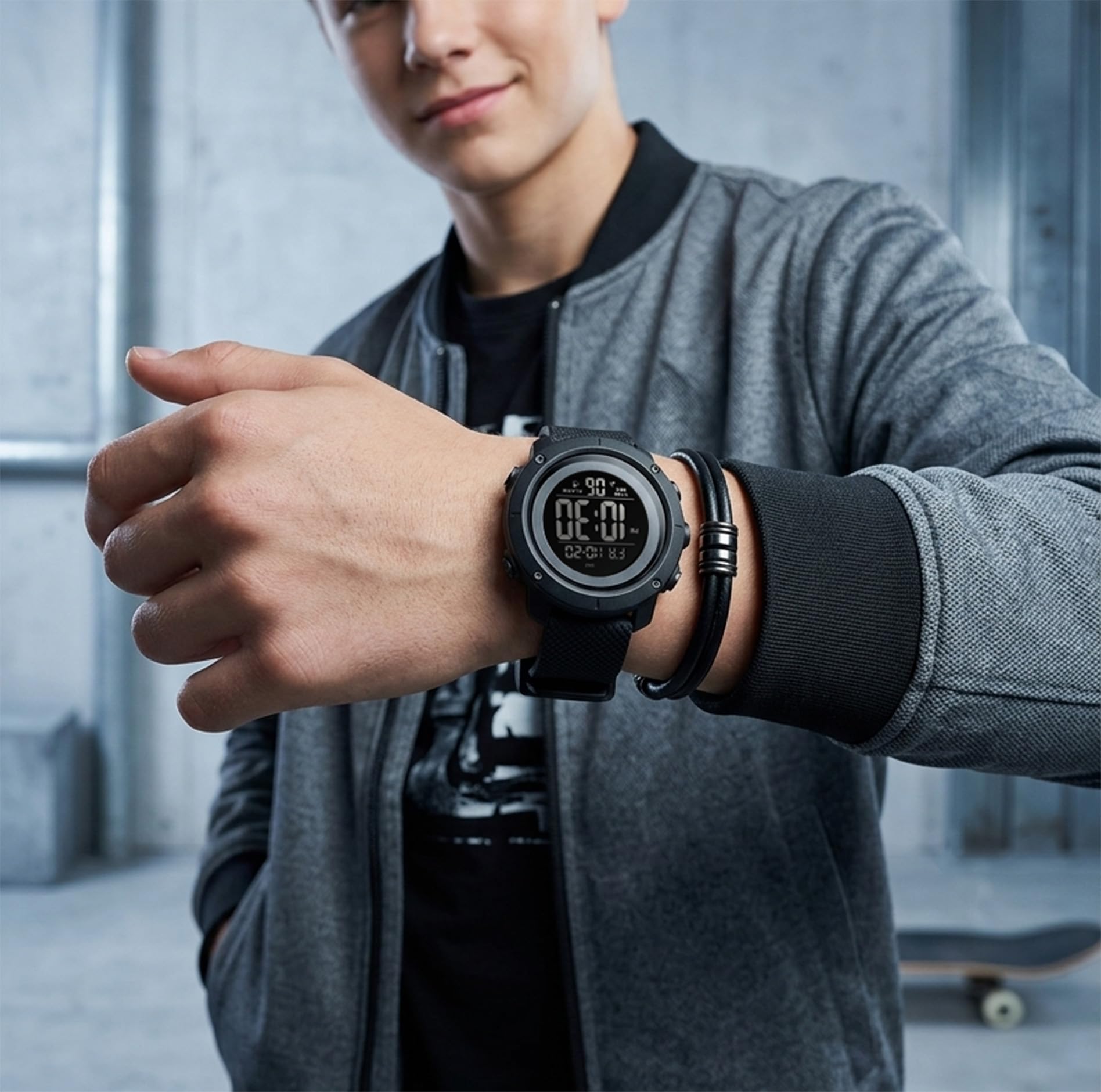 Digitale Armbanduhr für große Jungen, Sport, Teenager, wasserdicht, Militär, Hintergrundbeleuchtung, für Jugendliche und Jungen, Alter 11–18 Jahre, Schwarz