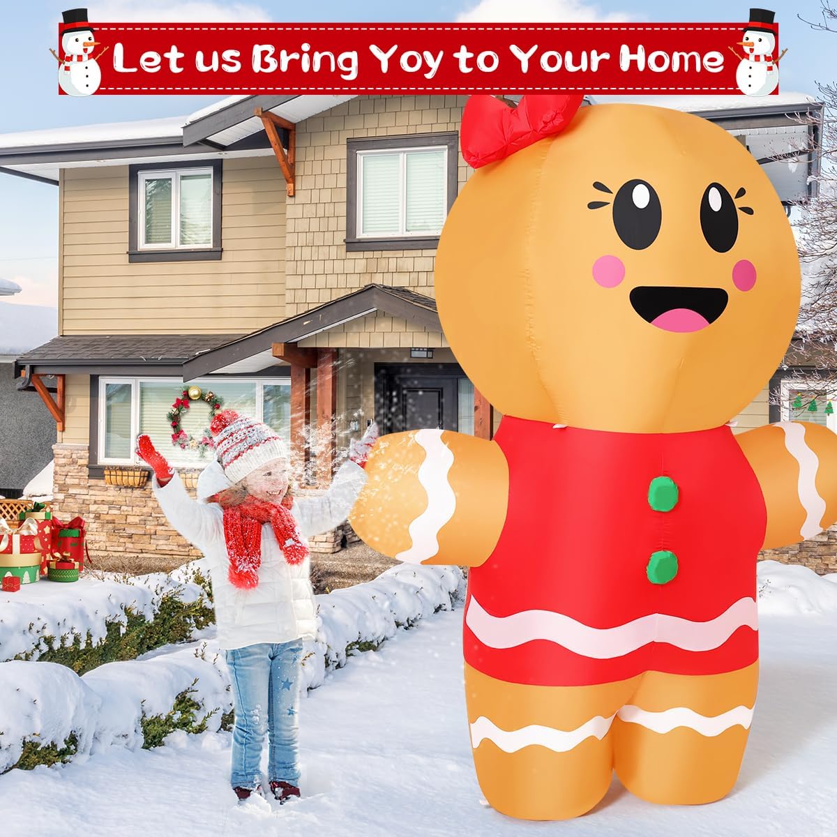 GOOSH 6.7 FT Christmas Inflatables Gingerbread Outdoor Decorations Blow Up Yard Gingerbread Man Inflatable with Built-in LEDs for Indoor Christmas Holiday Party Garden Lawn Decor
