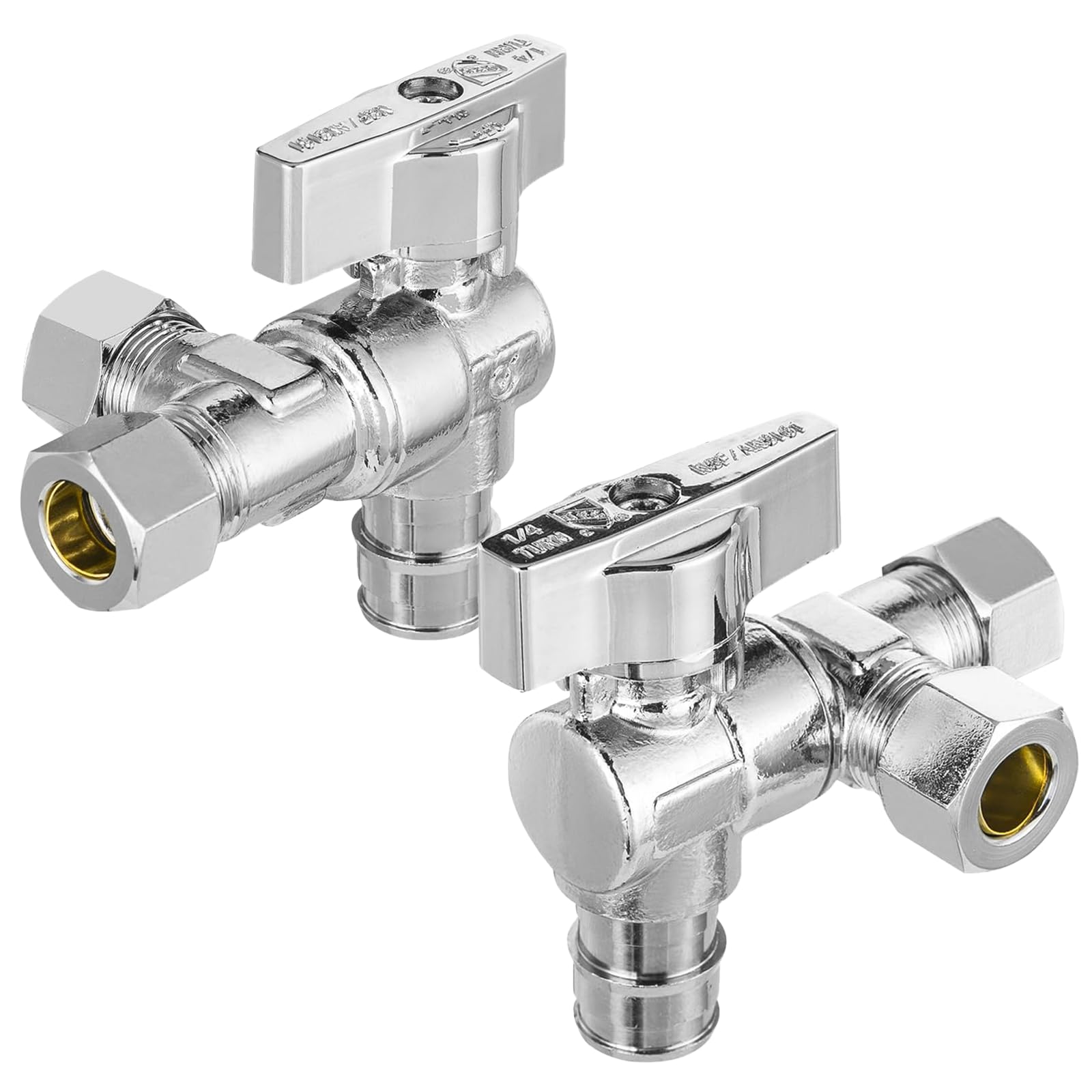 2-PCs HeSun PEX Expansion Inlet Angle Stop Valve, Quarter-Turn 1/2" PEX-A x 3/8" OD x 3/8" OD Compression, Dual Compression Outlet Shut Off Valve,