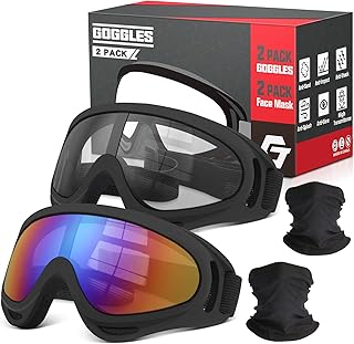 Dirt Bike Goggles, 2-Pack Motorcycle & ATV Goggles with Anti-Impact Lens & 2 Face Mask