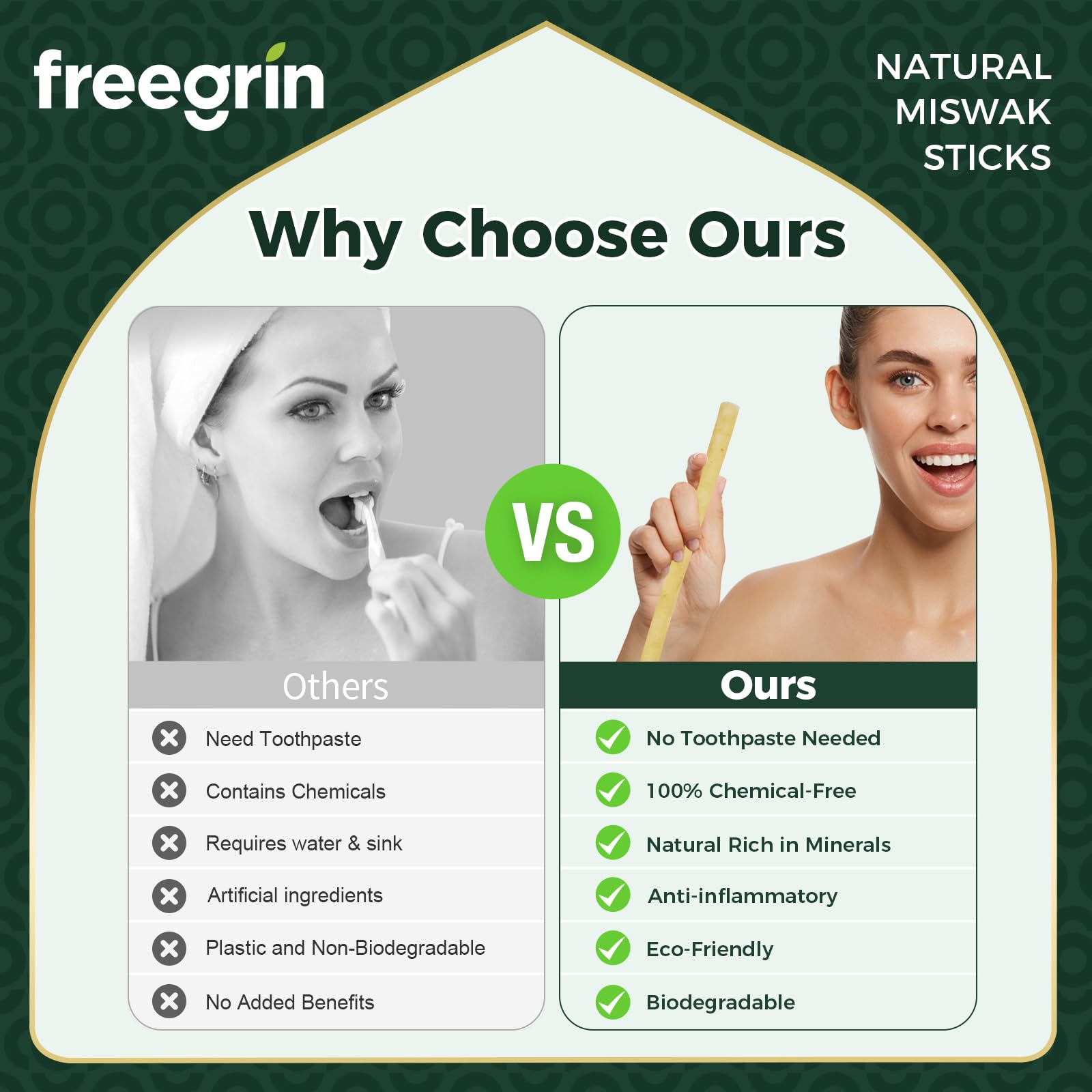 Miswak 2 sztuki naturalnych pałeczek Siwak szczoteczka do zębów do białych zębów, zdrowe dziąsła i świeży oddech, tradycyjna pielęgnacja jamy ustnej bez dodatków, idealna w podróży i na co dzień, do