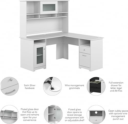 Miniatura 7 de Bush Furniture Cabot - Escritorio para computadora en forma de L con gabinete 60 W en color blanco