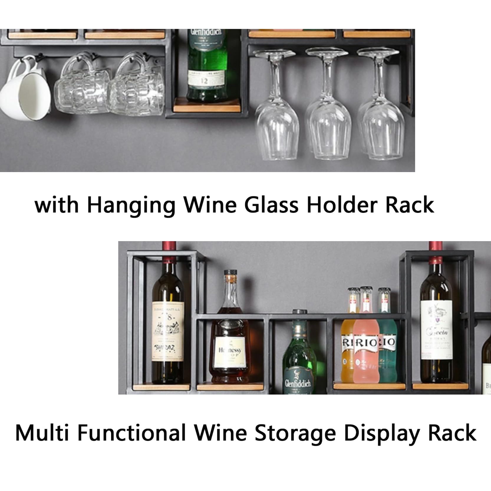 Estantería de Botellas de Vino, Botellero de Hierro de Estilo Industrial, Enfriador de Vino Montado En La Pared con Botelleros Botellero de Almacenamiento Multifuncional