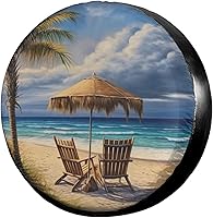 Vista 7 de Foruidea - Hermosa cubierta de rueda de repuesto con diseño de palmeras de playa y orificio para cámara de respaldo. Cubierta de rueda