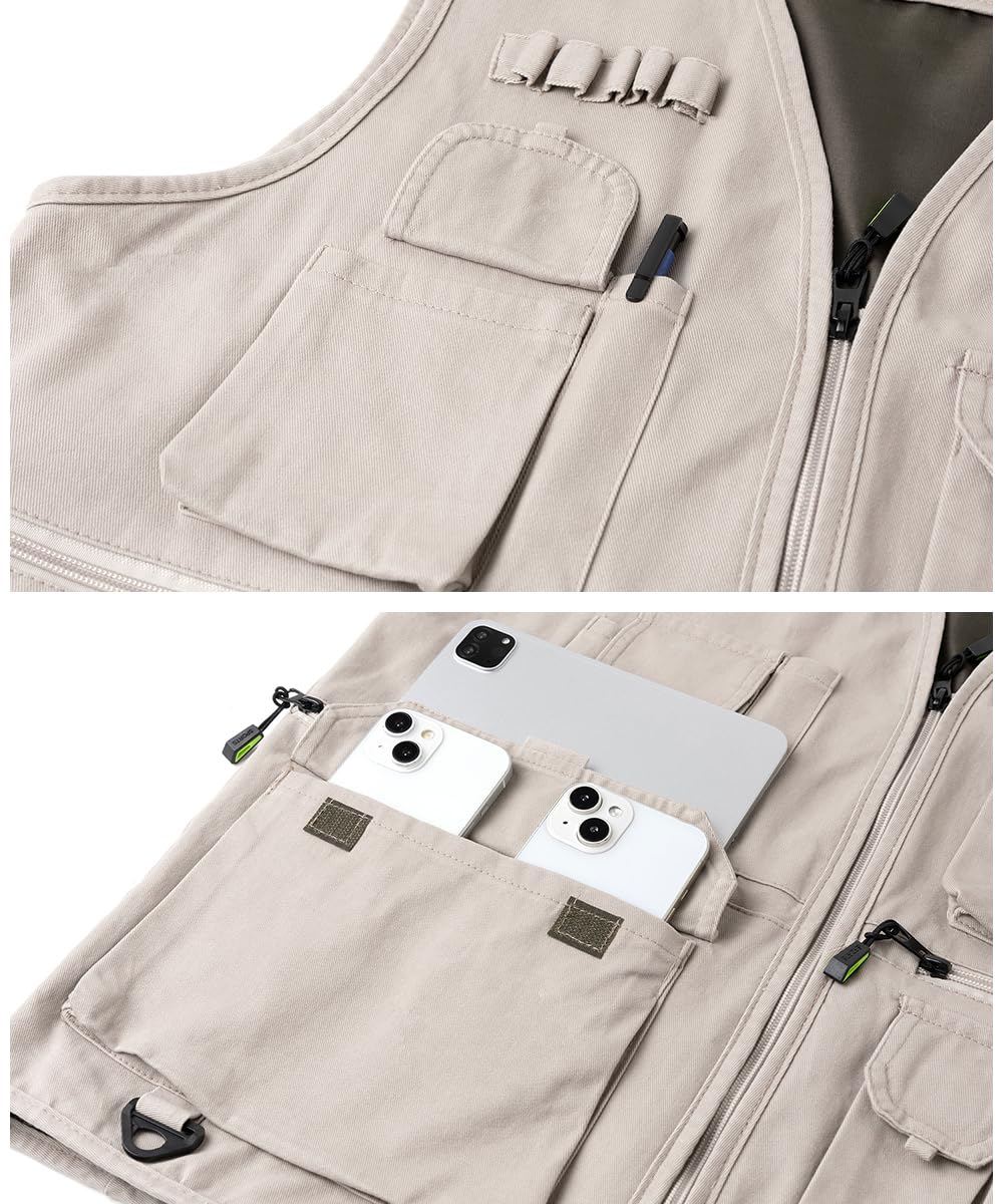 Gilet Uomo Outdoor in Cotone Multitasche Leggero e Traspirante Giacca Senza Maniche per Pesca Fotografia Escursionismo