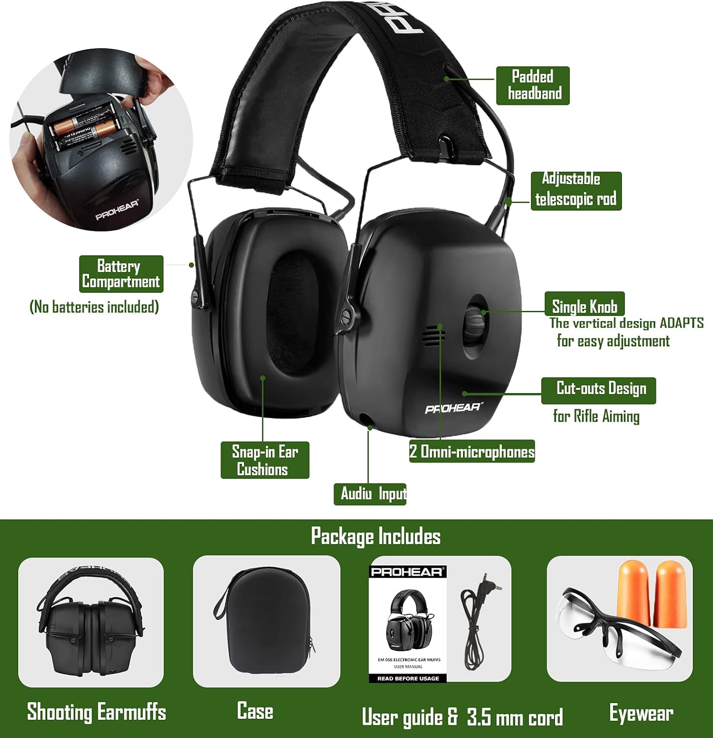 Best Promo PROHEAR 056 30dB Highest NRR Digital Electronic Shooting Ear Protection Muffs, Sound Amplification 4 Times Noise Reduction Hearing Protector Earmuffs for Gun Range, Hunting, Airsoft - Black