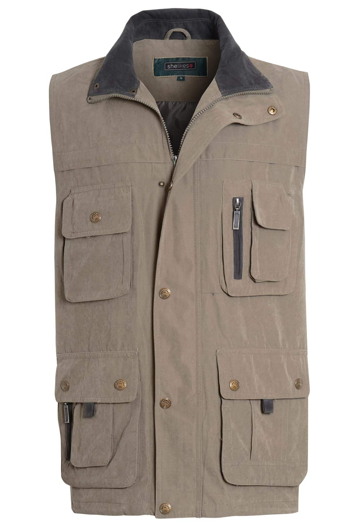 shelikes Men's Gilet Safari Hiking Outdoor Waistcoat Sleeveless Jacket Coat Gilets