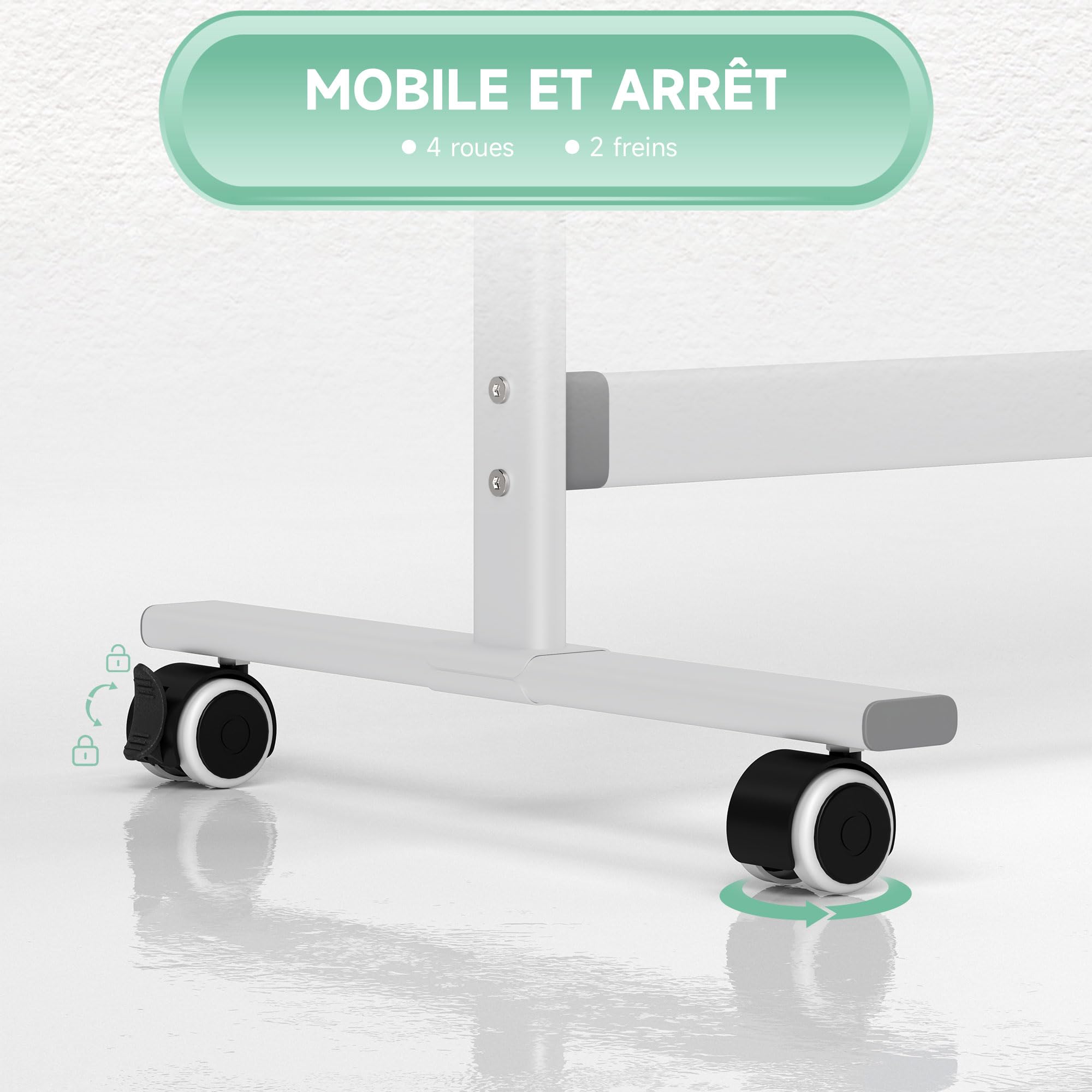 HOMCOM Tableau blanc magnétique double face, tableau blanc effacable rotatif mobile avec support, aimants, marqueurs, gomme et roulettes pour bureau à domicile, salle de classe, blanc