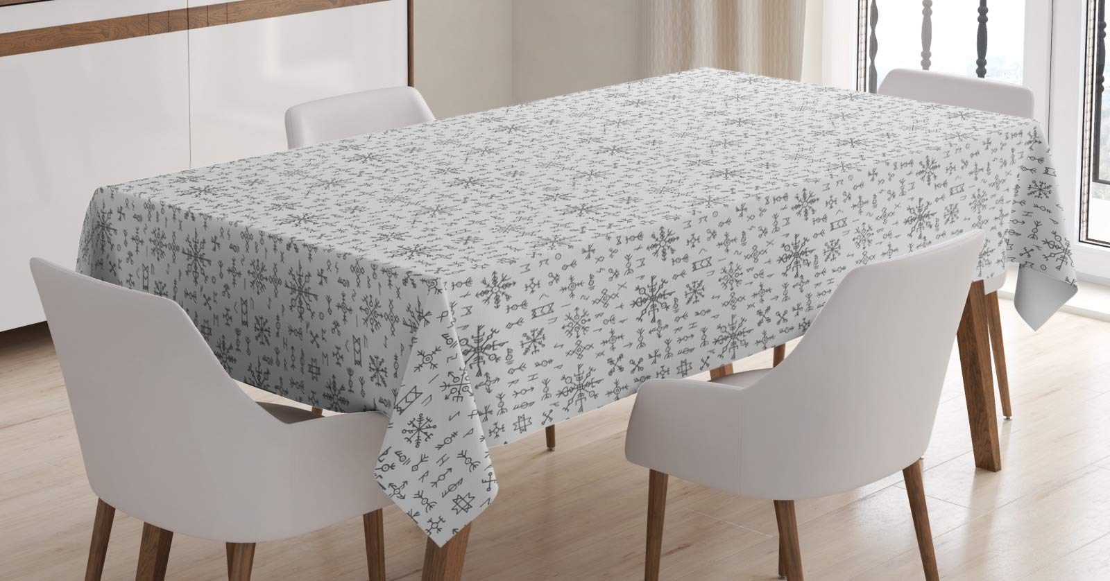 ABAKUHAUS Tovaglia Nordico Con Rune Vichinghe | Grigio Scuro E Bianca, Rettangolare 140x200 Cm, Antimacchia E Resistente - 2