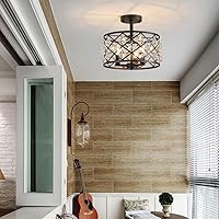 Vista 29 de AGV LIGHTING CL005BB K9 Crystal Semi Flush Mount Ceiling Light Fixture, Modern Design, E12 Base 3-Lights, D13 x H15, Chrome & Matte Black Finish