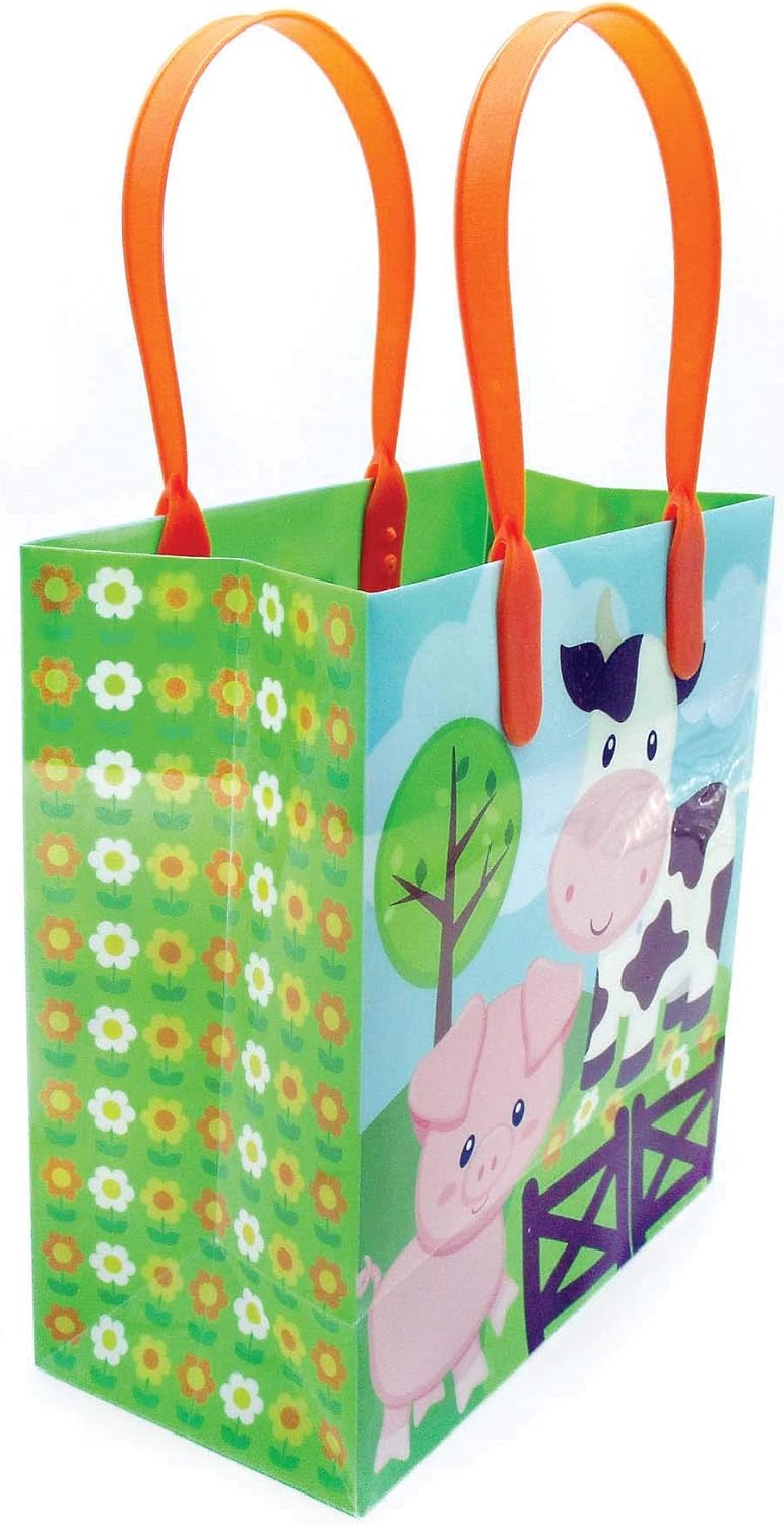 TINYMILLS Barnyard Farm Animals Party Favor Treat Bags with Handles, Farm Animal for Toddler Birthday Party Candy Bags Tractor Birthday Party Supplies Pack of 12 - Image 5