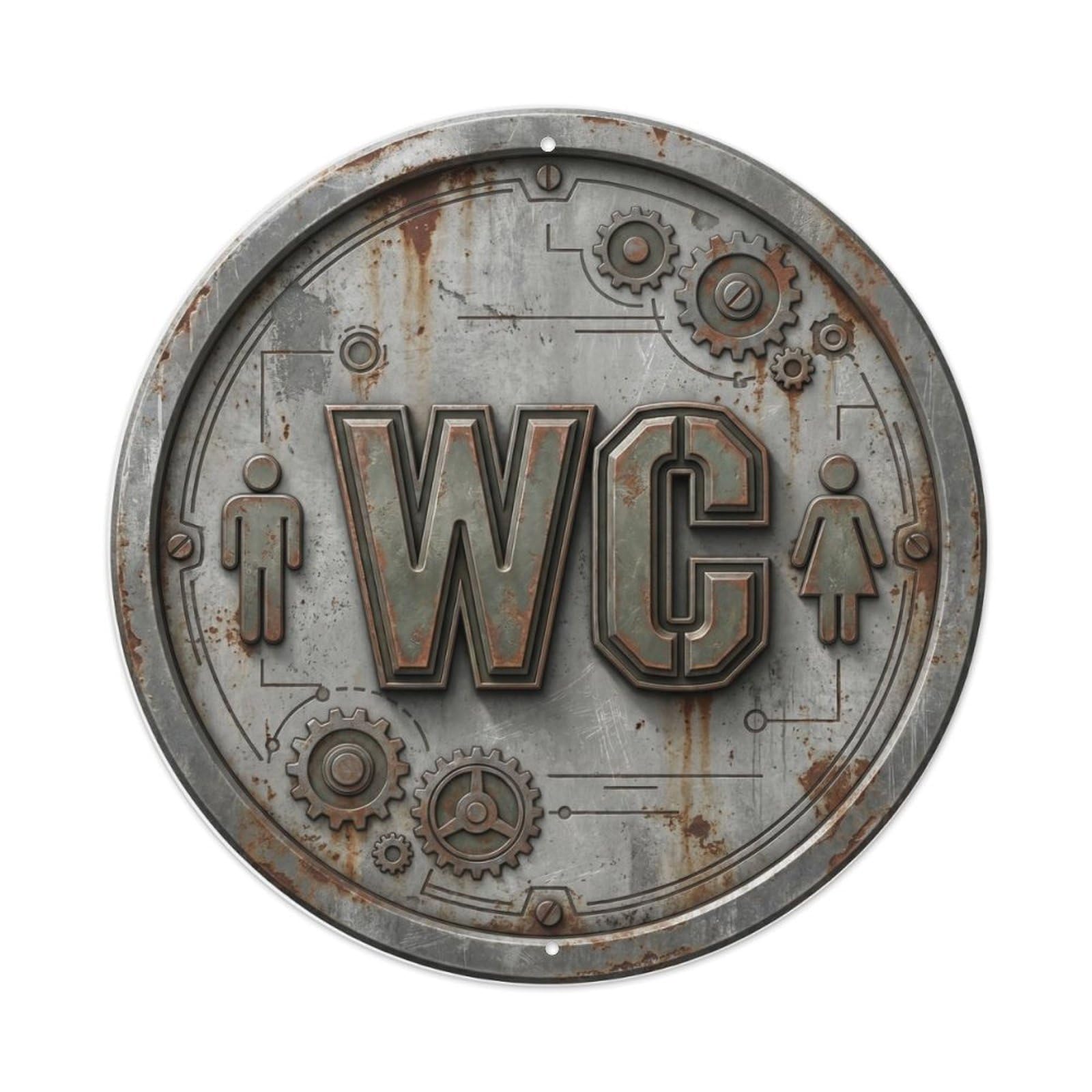 Toilet （WC） Distressed Concrete Gray Ornament Metal Tin Sign Plaque Wall Decor for Cafe, Club Bar, Office, Home Garden Round Metal Poster 8x8Inch