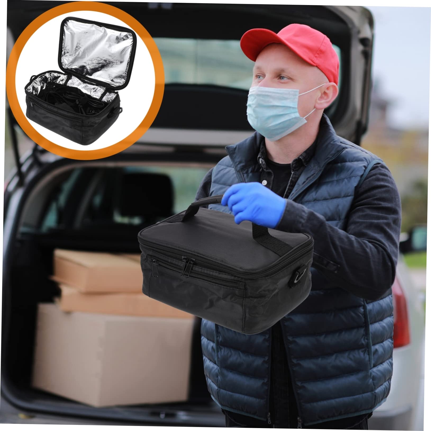 Bolsa Térmica para Alimentos 12v para Coche Aislamiento y Tejido Oxford Portátil para Oficina y Viajes, Calentador de Comida y Bebida