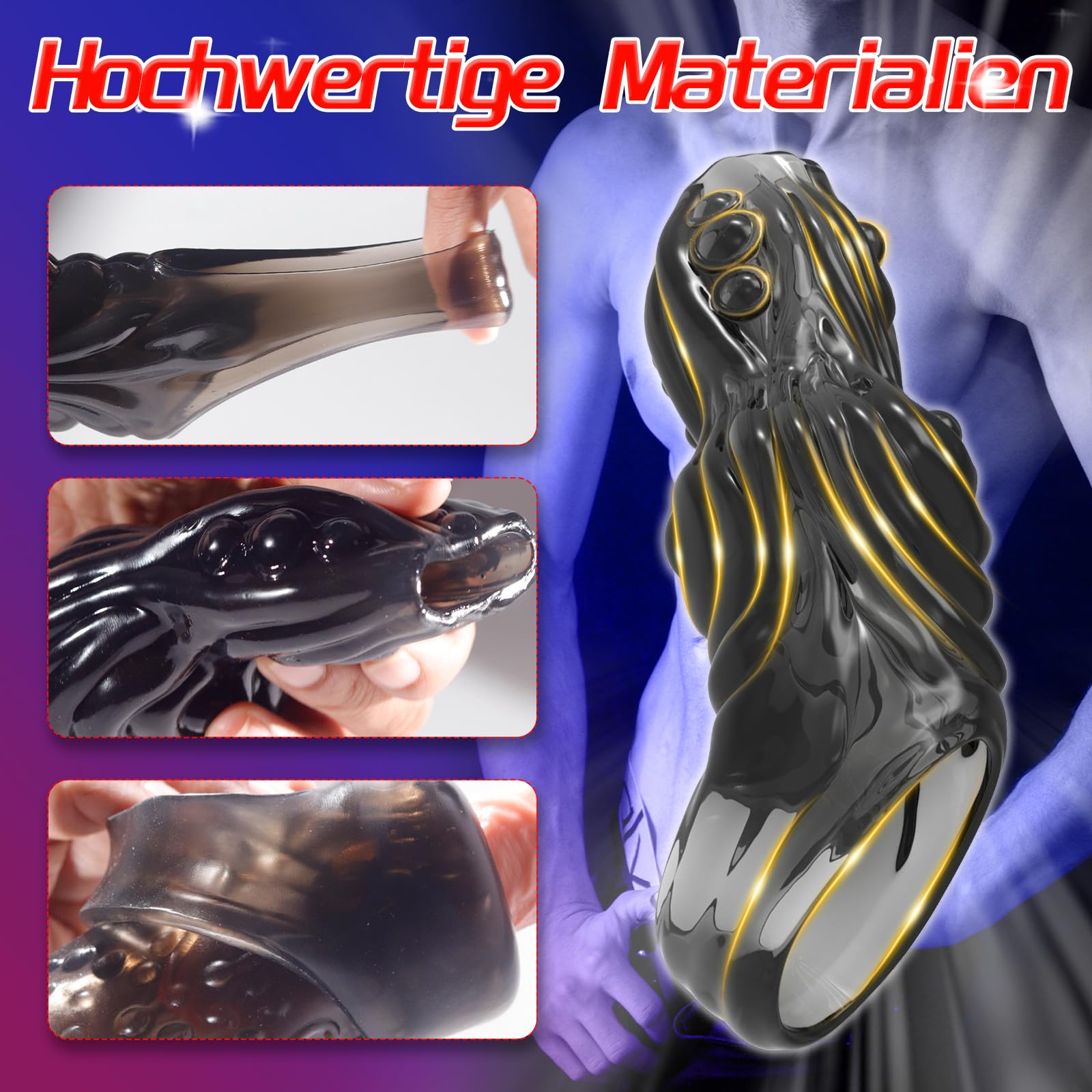 Guaina Fallica in Silicone Testurizzato con Anello Maniche Trasparenti Ultra Morbide e Impermeabili Giocattolo Sessuale Coppie Ingrandimento del Stimolazione (Transparent black)