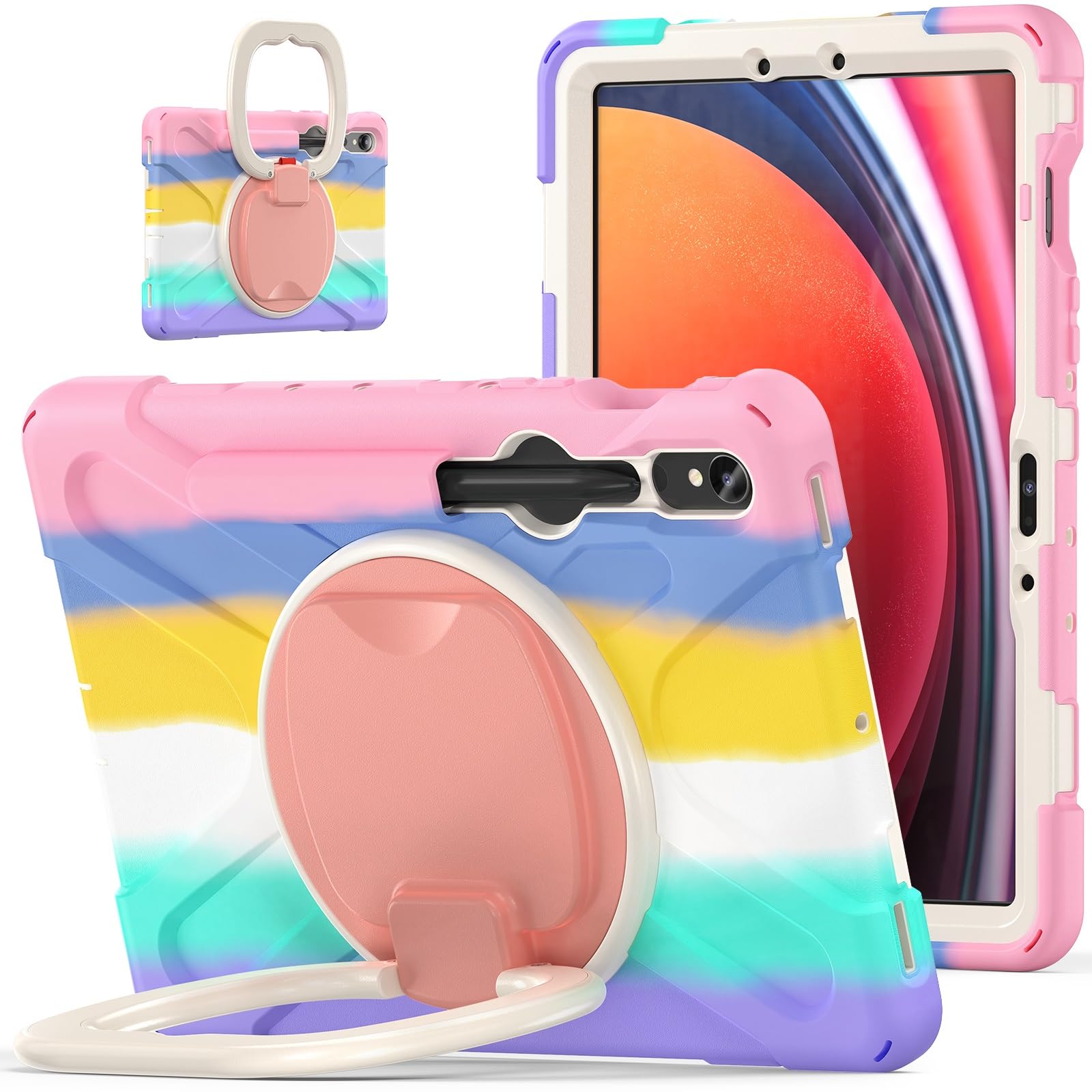 Etui na tablet Samsung Galaxy Tab S10 Lite 10,9 cala SM-X400/X406B (2025), wytrzymała obudowa, odporna wstrząsy, z obrotową podstawką 360°, paskiem rękę/ramię(Pink 2)