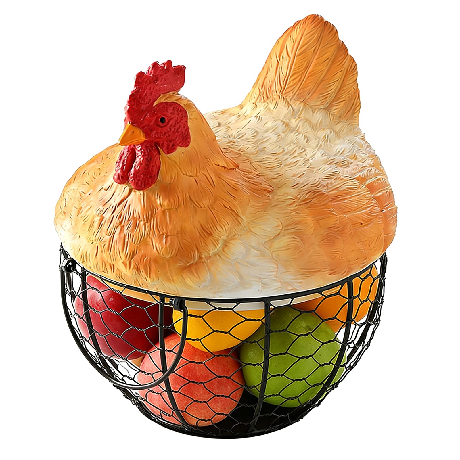 Kaeltsyn Creative Poultry Themed Resin Storage Basket with Lid for Kitchen Produce Fruits Vegetables Decorative Holder Chicken Molded Basket
