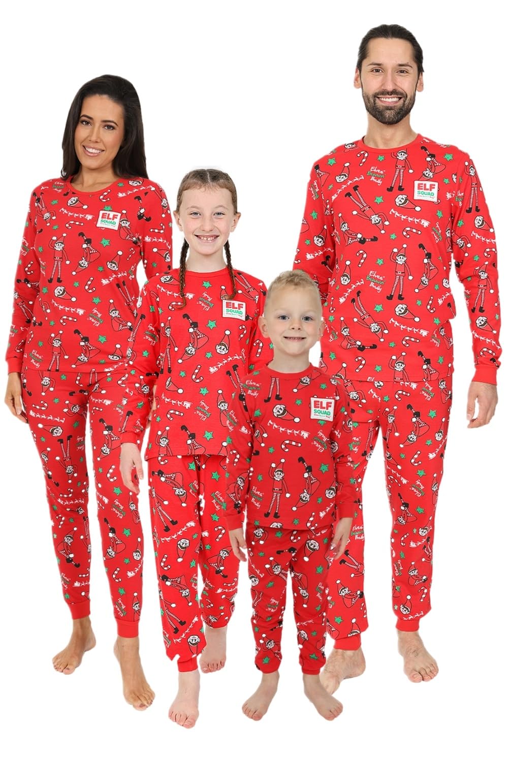 Elves Behavin' Badly Elf Squad Matching Family Christmas Cotton Pyjamas Boys Girls Mens Womens Kids Xmas pjs (Large) Red