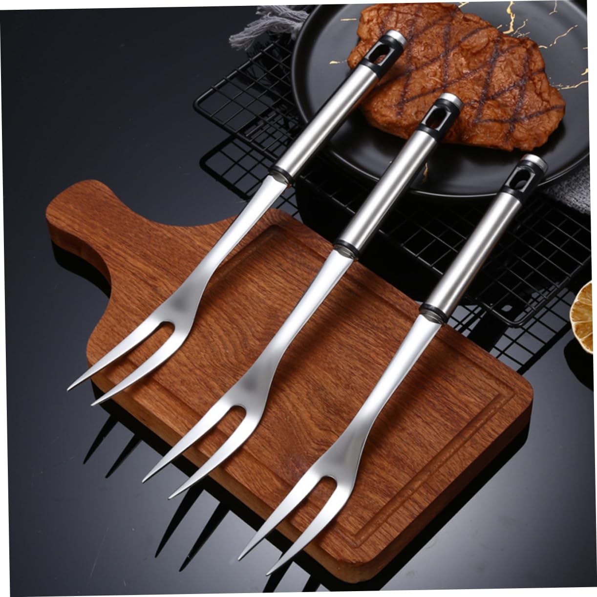 Holibanna Grill Tool Stainless Steel Fork Roasting Sticks Fork Grilling Barbecue Tool Set