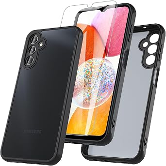 Hensinple Case for Samsung Galaxy A14 5G Phone Case with Glass Screen Protector,360 Full-Body Shockproof Heavy Duty Bumper Protective Case for Samsung Galaxy A14 5G 4G- Black