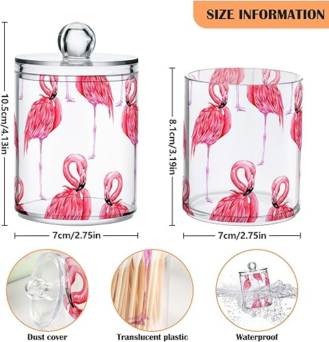 Miniatura 3 de Paquete de 2 tarros de boticario para baño, color rosa flamenco, recipiente de almacenamiento de plástico transparente con tapa para bola de
