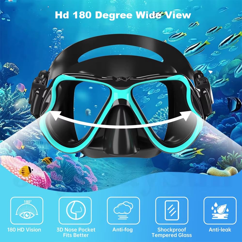 Gogle freedivingowe z całkowicie suchą rurką oddychającą, miękki silikon, hartowane, odporne na zarysowania soczewki, HD Anti-Fog, mocne dopasowanie do nurkowania, snorkelingu, pływania
