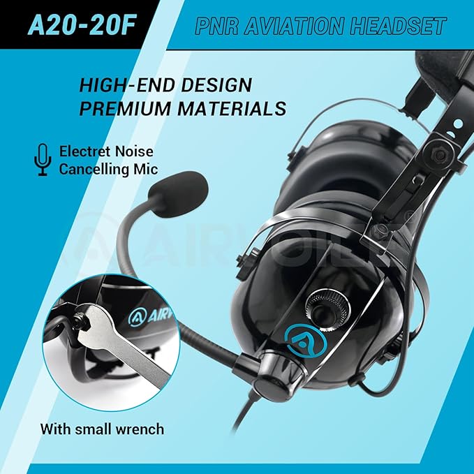 AIRVOICE Aviation Headset for Pilots with Passive Noise Cancellation, PNR Aviation Headset with Comfortable Earpads and Flexible Microphone, General Aviation Headset with Carrying Case Black