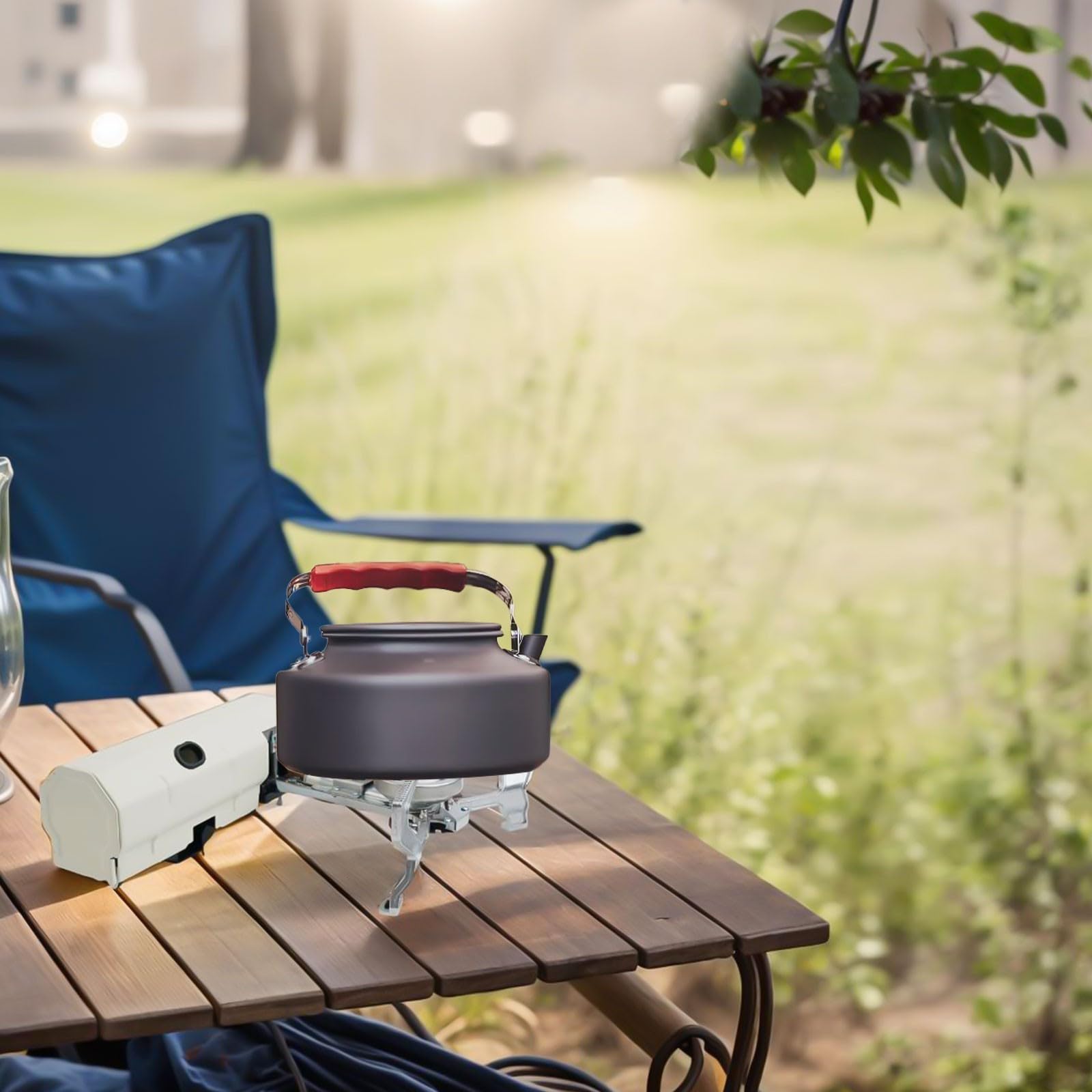 Estufa de gas plegable portátil para camping, quemador de casete de butano de 2600 W con bolsa de transporte para cocinar al aire libre, mochilero, pesca, caqui (metros blanco)