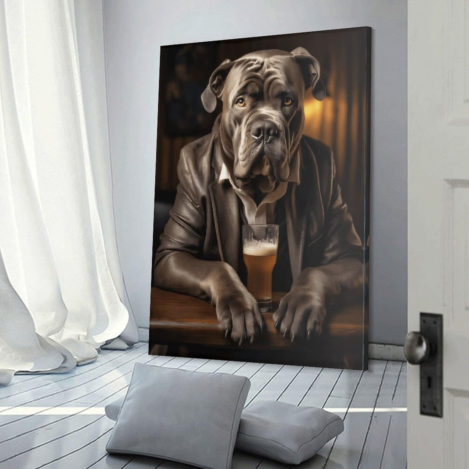 Junmoney Dog Drinking Beer Canvas Wall Decor 24x36inch(60x90cm), for Workspace Walls, Study Corners Or Bedrooms, Decorative Artwork for Productive Spaces