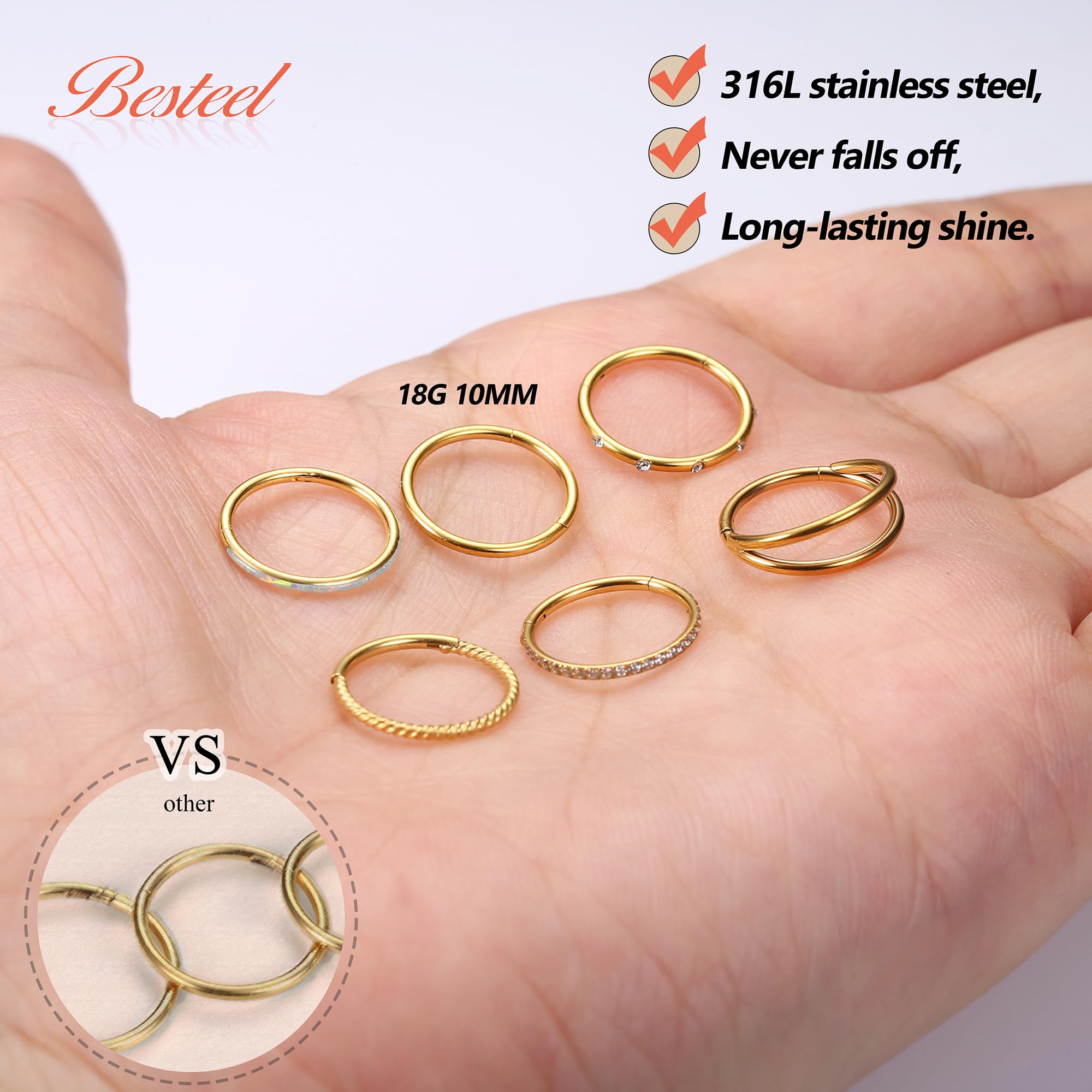 ZXLIHS 18G kolczyki w nosie ze stali chirurgicznej Hoop dla kobiet mężczyzn mały opal CZ Clicker na zawiasach Piercing przegrody biżuteria warga Helix chrząstka muszla Tragus Rook Daith kolczyki