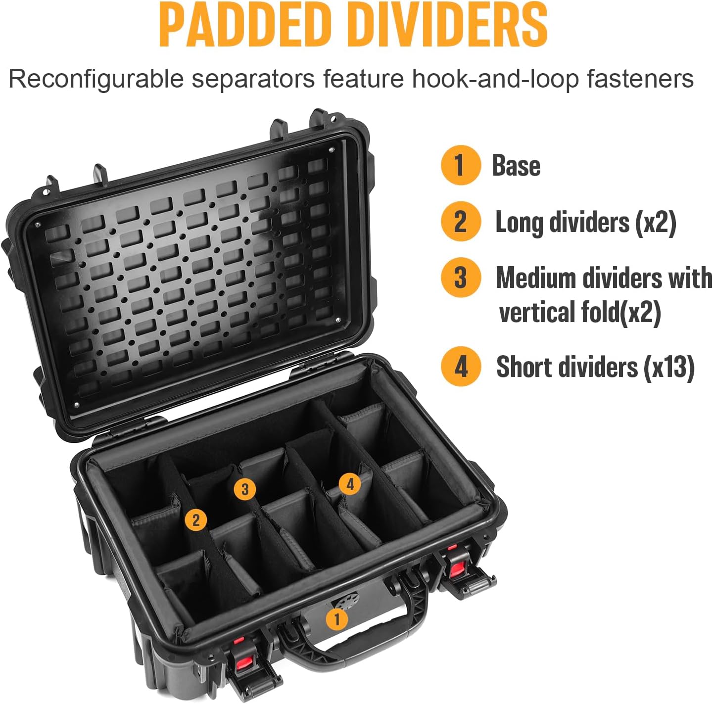Waterproof Hard Case with Padded Dividers and Detachable Tactical Molle Panel Customizable Foam for Cameras, Lenses, Dual DJI Mavic/Air/Mini Drones and Outdoor Adventure Products - Image 6