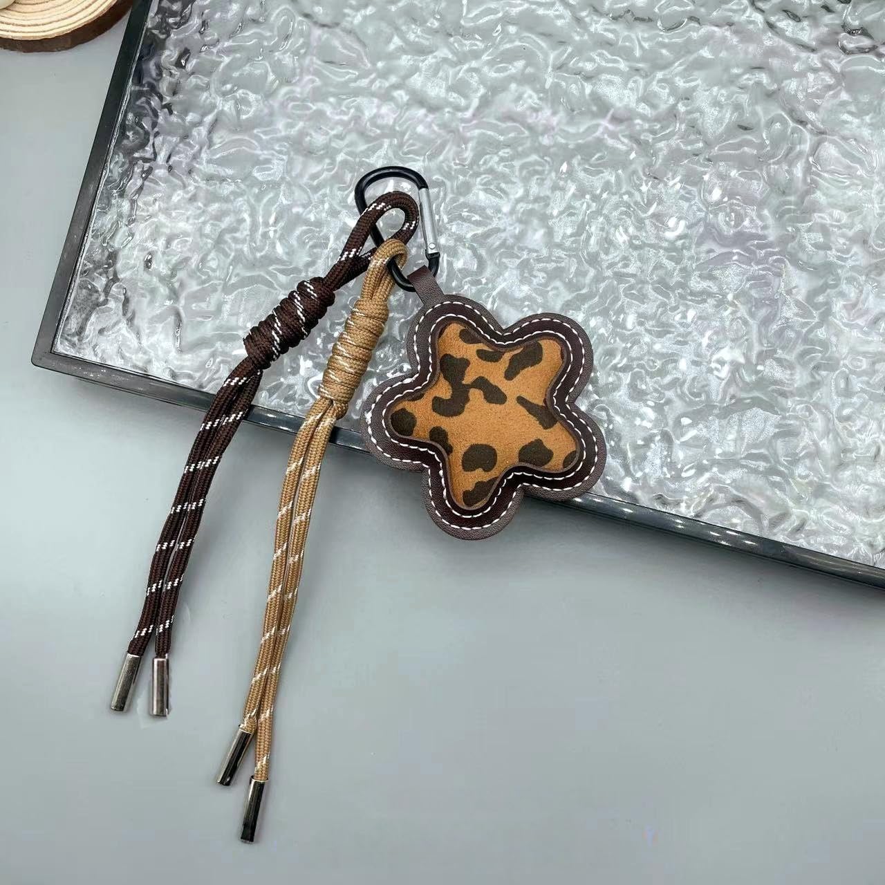 Leopard Print Flower Bag Charm Braided Rope Keychain for Purse Y2K Cute Backpack Accessories Vintage Brown Hanging Ornament for Handbag Tote Decor Lovely Car Keys Charms Birthday Christmas Gift - Image 7