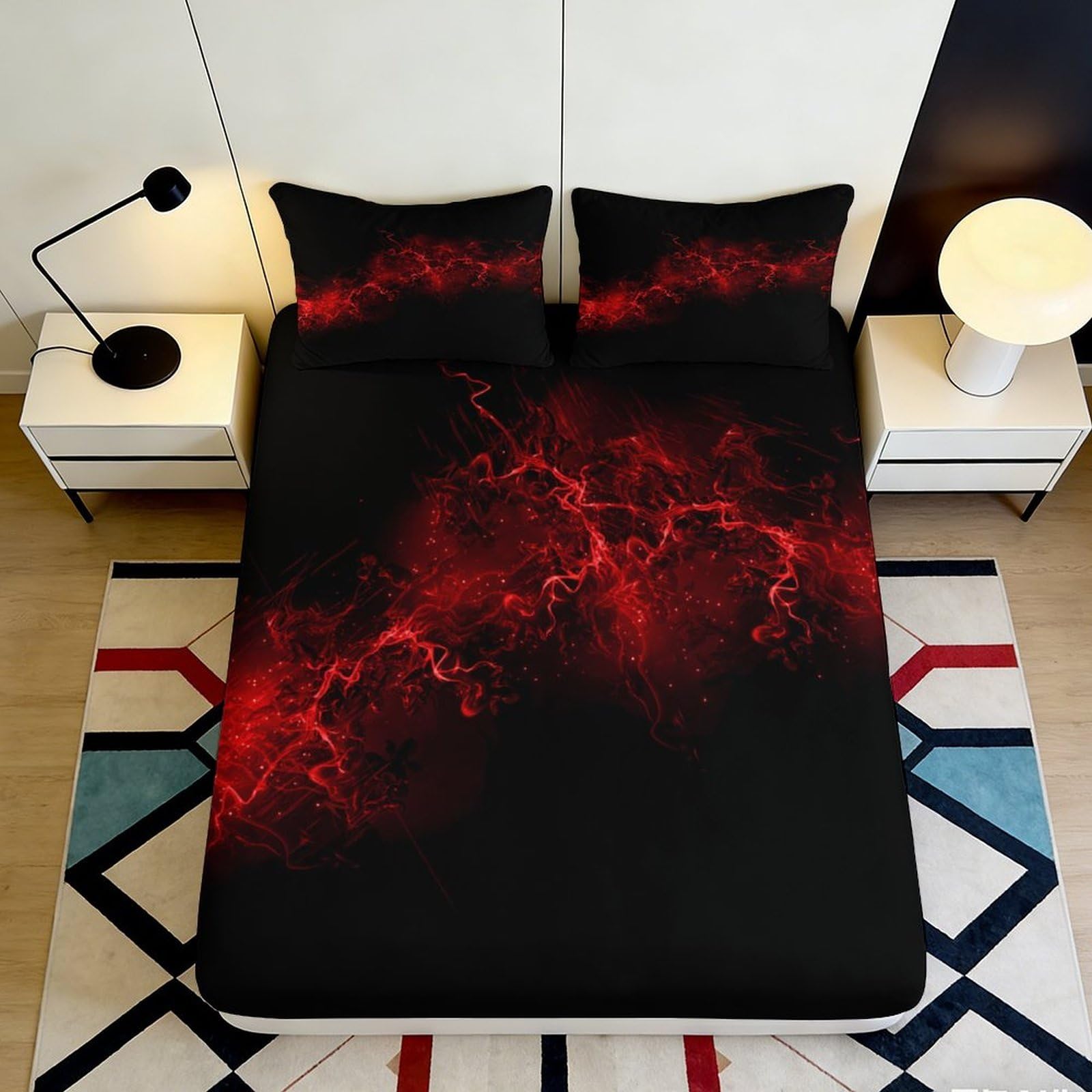 Dhbaneiok Style-2 3D Printed Red Lightning Fitted Sheet Microfiber Soft Bed Cover For Bedroom Dorm Mattress Protection Decor 90X200x25cm