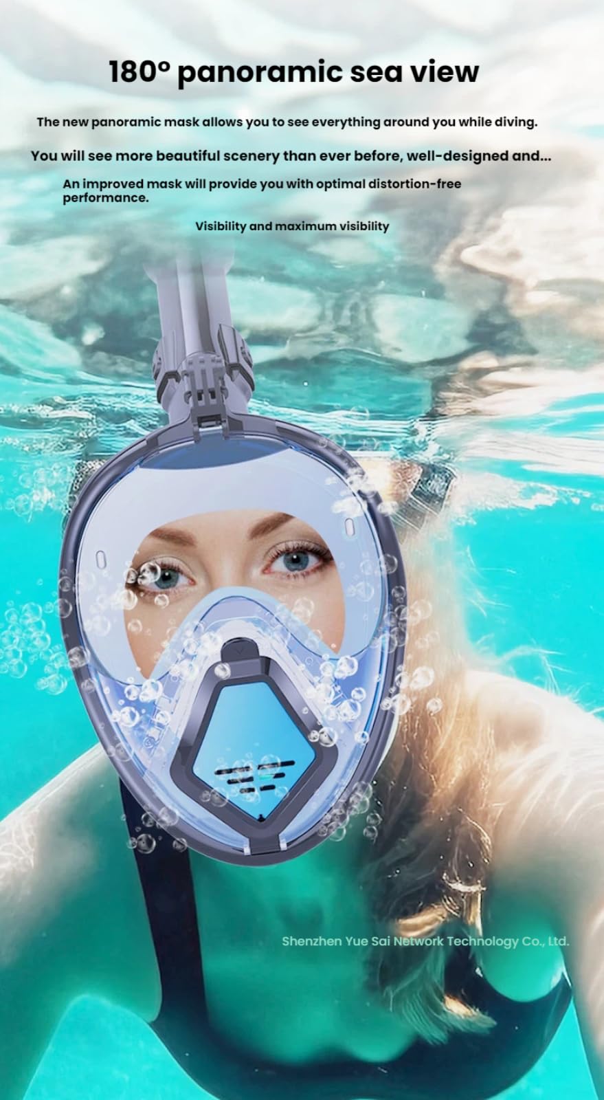 Maschera da snorkeling integrale, anti appannamento, a prova di perdite, panoramica, ampia vista, Dry Top, maschera subacquea con cinghia regolabile per la testa per adulti e bambini, per snorkeling