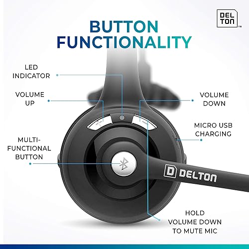 Miniatura 6 de Delton Auriculares Bluetooth para camionero 10X, auriculares inalámbricos con micrófono, sobre la cabeza con micrófono para Skype, centros de