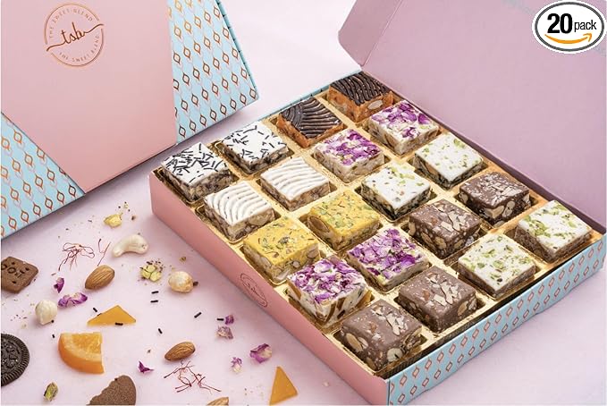 THE SWEET BLEND All Flavours Crunch Box | Premium Gift Box | Assorted sweets | Gift Hamper | Sweets gift box | Sweets Indian Mithai Gift Pack | Mango, Oreo, Kesar, Hazelnut, Paan, Gulkand, Orange Apricot, Dark Fantasy, Bourbon, Blueberry Flavours | 500 gm (20 Pieces)